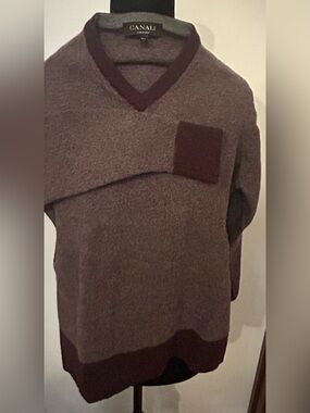 Canali Wool Two-Tone V-Neck Sweater